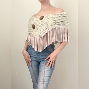 Y2k 2000s Vintage Fringe Poncho Shawl Sweater